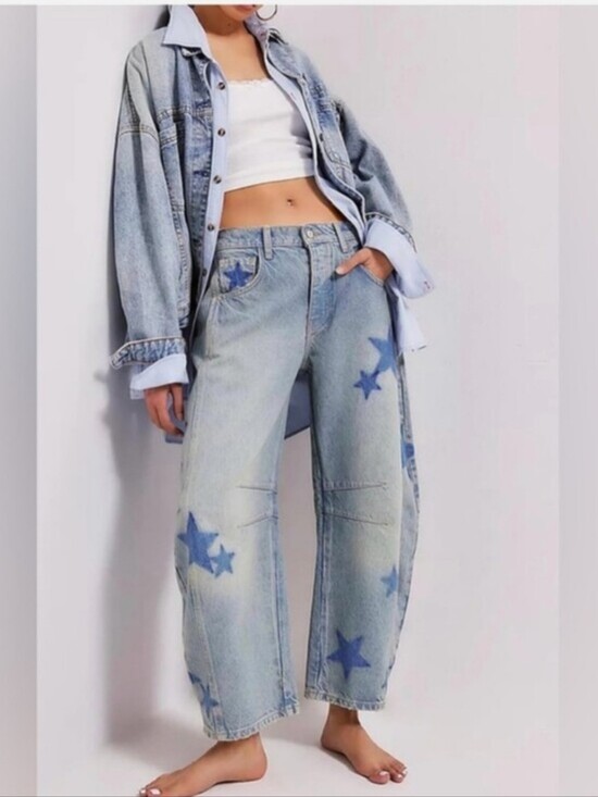 Free People Denim - We The Free RARE Shadow Star Good Luck Barrel Jeans 28